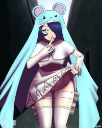 Rule 34 | 1girl, clothes lift, digimon, digimon (creature), female focus, hat, highres, mouse (animal), no panties, nun, pussy, sistermon ciel, skirt, skirt lift, solo