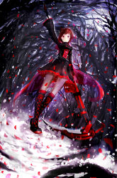 Rule 34 | 1girl, forest, nature, petals, rose petals, ruby rose, rwby, snow, ted