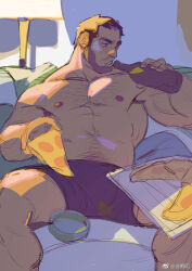 Rule 34 | 1boy, bara, beard stubble, bottle, boxers, bulge, couch, facial hair, feet out of frame, holding, holding bottle, horikwawataru, large pectorals, male focus, male underwear, mature male, medium sideburns, muscular, muscular male, mustache stubble, navel, navel hair, nipples, on couch, original, pectorals, short hair, sideburns stubble, sketch, solo, sparse chest hair, sparse navel hair, spread legs, stomach, stubble, thick eyebrows, thick thighs, thighs, topless male, underwear