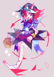 Rule 34 | 1girl, amakusa (hidorozoa), bandaid, bandaid on face, black hair, horns, kijin seija, miracle mallet, multicolored hair, pointy ears, red eyes, red hair, simple background, solo, streaked hair, touhou, white hair