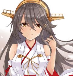 Rule 34 | 1girl, bare shoulders, blush, gensoukitan, grey hair, haruna (kancolle), headgear, highres, kantai collection, long hair, looking at viewer, nontraditional miko, smile, solo, upper body