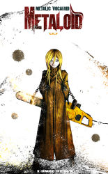 Rule 34 | 1girl, artist name, blonde hair, blue eyes, chainsaw, character name, copyright name, dated, hands in pockets, k-suwabe, lily (vocaloid), smile, solo, vocaloid