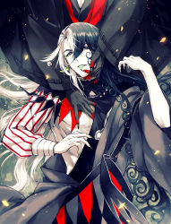 Rule 34 | 2boys, ashiya douman (fate), assisted exposure, asymmetrical clothes, asymmetrical hair, bell, black eyes, black hair, curly hair, dark persona, earrings, eyeshadow, fate/grand order, fate (series), fingernails, grabbing, green eyeshadow, green kimono, green lips, green nails, groping, hair bell, hair between eyes, hair intakes, hair ornament, hand on another&#039;s face, heian, japanese clothes, jewelry, kimono, light particles, lipstick, long hair, looking at viewer, magatama, magatama earrings, makeup, male focus, morumoru (kuromrmr), multicolored hair, multiple boys, nail polish, official alternate costume, onmyouji, open clothes, open kimono, pectoral grab, ribbed sleeves, sharp fingernails, smile, split-color hair, toned, toned male, traditional clothes, two-tone hair, undressing another, upper body, very long fingernails, very long hair, white hair