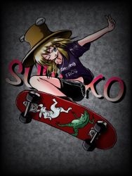 Rule 34 | adapted costume, alternate costume, artist request, black footwear, black pants, rabbit, casual, chain, character name, clothes writing, contemporary, english text, frog, grey background, jewelry, moriya suwako, necklace, pants, purple shirt, pyonta, shirt, shorts, skateboard, t-shirt, touhou