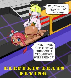 Rule 34 | 2girls, anal, anal object insertion, anus, apron, ass, ass grab, bdsm, blonde hair, blue eyes, blush, bondage, bound, breasts, cannibalism, carrot, cleavage, completely nude, cooking, creatures (company), dark-skinned female, dark skin, elesa (pokemon), english text, feet, female focus, food, fruit, game freak, grabbing, green eyes, hair ornament, highres, huge ass, large breasts, long hair, multiple girls, naked apron, nintendo, nipples, nude, object insertion, oil, oven, pineapple, pokemon, pokemon (anime), pokemon bw (anime), ponytail, red hair, red rope, rope, scared, scrufty, shiny skin, short hair, short ponytail, side ponytail, skyla (pokemon), speech bubble, sweat, thick thighs, thighs, top-down bottom-up, twintails, vaginal, vaginal object insertion, vegetable, yuri