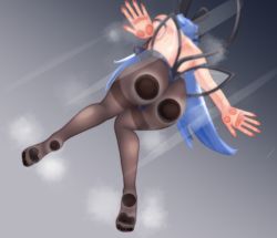 Rule 34 | 1girl, absurdres, against fourth wall, against glass, artist request, ass, ass focus, ass on glass, ass press, azur lane, bare shoulders, blue hair, brown pantyhose, from behind, from below, grey background, highres, huge ass, leotard, long hair, new jersey (azur lane), new jersey (exhilarating steps!) (azur lane), pantyhose, playboy bunny, rabbit ears, shiny clothes, shiny skin, simple background, sitting, solo, very long hair
