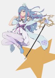 Rule 34 | 1girl, 523 (user efcm2455), absurdres, blue hair, duel monster, floating, highres, holding, holding staff, long hair, looking down, magical girl, pantyhose, purple eyes, rilliona (yu-gi-oh!), solo, staff, star (symbol), witchcrafter madame verre, yu-gi-oh!