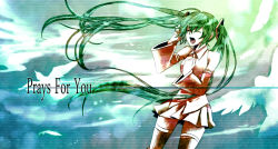 Rule 34 | cowboy shot, detached sleeves, english text, engrish text, closed eyes, green hair, hatsune miku, long hair, music, ranguage, singing, skirt, solo, song name, thighhighs, twintails, ui (rot), very long hair, vocaloid, wide sleeves
