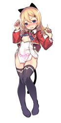Rule 34 | 1girl, abercrombie (azur lane), absurdres, animal ears, azur lane, black footwear, blonde hair, blue eyes, blue neckwear, blush, boots, breasts, brooch, cat ears, cat tail, commentary request, covered navel, cropped jacket, embarrassed, flipped hair, full body, hair between eyes, hair ornament, hands up, harigane shinshi, head tilt, high-waist skirt, highres, jacket, jewelry, knees together feet apart, long hair, long sleeves, looking at viewer, miniskirt, nipples, nose blush, open clothes, open jacket, open mouth, parted bangs, red jacket, shiny skin, sidelocks, simple background, skirt, small breasts, solo, standing, sweat, tail, thigh boots, thighhighs, white background, white skirt, wing collar