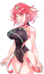 Rule 34 | 1girl, absurdres, black one-piece swimsuit, breasts, chest jewel, competition swimsuit, highres, large breasts, one-piece swimsuit, pyra (pro swimmer) (xenoblade), pyra (xenoblade), red eyes, red hair, red one-piece swimsuit, short hair, solo, swept bangs, swimsuit, two-tone swimsuit, ug333333, xenoblade chronicles (series), xenoblade chronicles 2