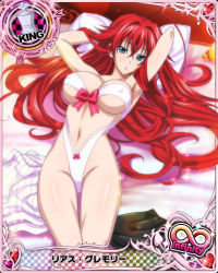 Rule 34 | 10s, 1girl, ahoge, artist request, blue eyes, breasts, card (medium), character name, chess piece, cleavage, covered erect nipples, high school dxd, high school dxd infinity, jewelry, king (chess), large breasts, long hair, official art, red hair, rias gremory, solo, trading card, underboob, very long hair