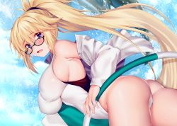 Rule 34 | 1girl, animal, ass, bag, bare shoulders, black-framed eyewear, blonde hair, blue eyes, blue sky, blush, breasts, cameltoe, cloud, cloudy sky, competition swimsuit, day, dolphin, fate/grand order, fate (series), highleg, highleg swimsuit, highres, holding, hoop, hula hoop, jeanne d&#039;arc (fate), jeanne d&#039;arc (ruler) (fate), jeanne d&#039;arc (swimsuit archer) (fate), jeanne d&#039;arc (swimsuit archer) (second ascension) (fate), large breasts, long hair, looking at viewer, obiwan, off shoulder, one-piece swimsuit, open clothes, open mouth, open shirt, outdoors, ponytail, shiny clothes, shiny skin, shirt, simple background, sky, swimsuit, thighs, very long hair, water, water drop, white one-piece swimsuit
