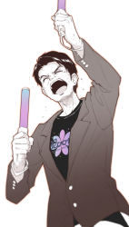 Rule 34 | 1boy, absurdres, black hair, cheering, closed eyes, glowstick, highres, hololive, limited palette, male focus, open mouth, solo, sweat, tears, tsukino (nakajimaseiki), yagoo