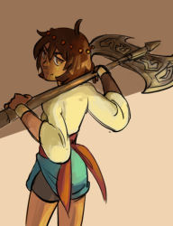 Rule 34 | 1girl, ajna (indivisible), axe, brown eyes, brown hair, indivisible, tagme, weapon