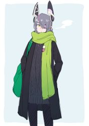 Rule 34 | 10s, alternate costume, bad id, bad twitter id, bag, commentary request, digital media player, eyepatch, hands in pockets, headphones, jacket, kantai collection, kirusu, pantyhose, scarf, short hair, shoulder bag, solo, steam, tenryuu (kancolle), yellow eyes