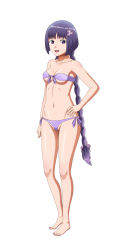 Rule 34 | 1girl, bikini, boruto: naruto next generations, highres, kakei sumire, naruto (series), ponytail, purple bikini, purple eyes, purple hair, side-tie bikini bottom, swimsuit