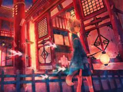Rule 34 | 1boy, animal ears, architecture, bad id, bad pixiv id, bare legs, east asian architecture, japanese clothes, lantern, looking back, male focus, mg (mica), original, paper lantern, red eyes, shide, short hair, solo, tail, white hair