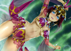 Rule 34 | 10s, 1girl, absurdres, amy (suisei no gargantia), armlet, armor, armpits, arms up, bare shoulders, belly dancer, bikini armor, blue eyes, blurry, blush, bra, breasts, brown hair, bustier, circlet, cleavage, contrapposto, cowboy shot, curvy, dancer, dancing, depth of field, dutch angle, highres, hisasi, jewelry, large breasts, looking at viewer, navel, night, night sky, open mouth, revealing clothes, short hair, sky, smile, solo, standing, suisei no gargantia, sweat, underwear, wide hips