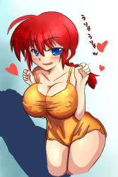Rule 34 | bad id, bad pixiv id, bottomless, braid, breasts, chutona, cleavage, gender request, genderswap, heart, huge breasts, impossible clothes, impossible shirt, ranma-chan, ranma 1/2, red hair, saotome ranma, shirt, single braid, solo, t-shirt, tank top, teasing, translation request