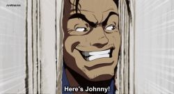 Rule 34 | 1boy, anime coloring, animification, brown eyes, dmitry grozov, door, emphasis lines, english text, facial hair, fake screenshot, here&#039;s johnny! (meme), highres, jack torrance (the shining), meme, parody, portrait, smile, stubble, style parody, subtitled, tagme, the shining