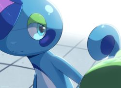 Rule 34 | blue eyes, blurry, blush, closed mouth, commentary, creatures (company), drizzile, game freak, gen 8 pokemon, highres, looking to the side, nintendo, no humans, pokemon, pokemon (creature), smile, zymonasyh