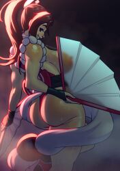 Rule 34 | 1girl, ass, breasts, fatal fury, highres, large breasts, playzholder, ponytail, shiranui mai, solo, sweat