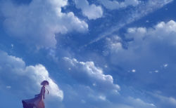 Rule 34 | 1girl, ahoge, blue sky, cloud, cloudy sky, commentary request, day, dress, from side, necktie, original, outdoors, sakimori (hououbds), scenery, short hair, sky, solo, standing