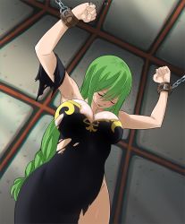 Rule 34 | 1girl, breasts, cleavage, colorized, eden&#039;s zero, closed eyes, gaston18, green hair, highres, large breasts, long hair, mashima hiro, torn clothes, witch (eden&#039;s zero)