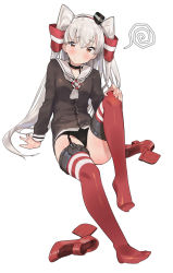 Rule 34 | 10s, 1girl, amatsukaze (kancolle), arm support, black panties, blush, brown dress, brown eyes, choker, ddal, dress, feet, frown, full body, garter straps, hair tubes, hand on own knee, headgear, high heels, highres, kantai collection, leg up, legs, long hair, long sleeves, looking at viewer, md5 mismatch, panties, red footwear, red thighhighs, resolution mismatch, sailor collar, sailor dress, shoes, silver hair, simple background, sitting, solo, source larger, spiral, striped clothes, striped thighhighs, thighhighs, two side up, underwear, unworn shoes, white background