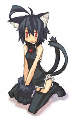 Rule 34 | 1girl, ahoge, animal ears, animal hands, black thighhighs, born freaks!, cat ears, cat tail, china dress, chinese clothes, cross, dress, garter straps, multiple tails, nekomata, red cross, simple background, solo, tail, tanaka (cow), thighhighs, two tails, uracil, yamai