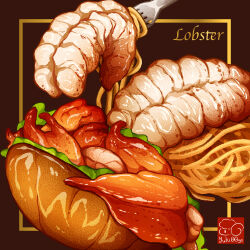 Rule 34 | artist logo, bread, food, food focus, food name, highres, lettuce, lobster, no humans, original, seafood, yuki00yo