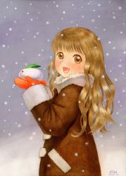 Rule 34 | 1girl, blonde hair, coat, efira, gloves, snow, snow rabbit, snowing, solo