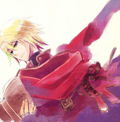 Rule 34 | 1boy, atlus, bad id, bad pixiv id, blonde hair, book, closed mouth, dutch angle, fingerless gloves, gloves, half-closed eyes, holding, holding book, iwaohime, male focus, open book, purple gloves, radiant historia, reading, red scarf, scarf, simple background, sketch, smile, solo, stocke, uniform, upper body, yellow background