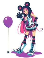 Rule 34 | 1girl, ahoge, android, animal ears, arm warmers, bad id, bad pixiv id, balloon, belt, boots, dress, female focus, full body, gloves, headphones, kneehighs, kosa k, long hair, mouse ears, pink eyes, pink hair, red eyes, sf-a2 miki, simple background, smile, socks, solo, standing, star (symbol), striped clothes, striped gloves, striped socks, striped thighhighs, thighhighs, very long hair, vocaloid, white background, wrist cuffs