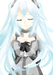 Rule 34 | absurdres, bare shoulders, black heart (neptunia), bodysuit, breasts, cleavage, elbow gloves, gloves, hair ornament, hairclip, highres, long hair, medium breasts, neptune (series), noire (neptunia), shibuminigai, twintails, white hair