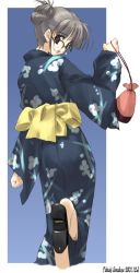 Rule 34 | 00s, 1girl, amazuyu tatsuki, blue kimono, comic party, glasses, japanese clothes, kimono, makimura minami, obi, pouch, sash, solo, yukata