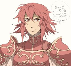 Rule 34 | 1girl, absurdres, armor, fire emblem, fire emblem: mystery of the emblem, headband, highres, looking at viewer, minerva (fire emblem), nintendo, red armor, red eyes, red hair, short hair, smile, solo, tecchen