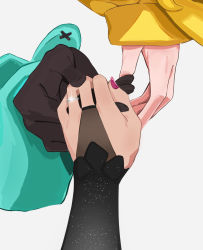 Rule 34 | 2girls, asymmetrical sleeves, couple, elbow gloves, gloves, grabbing another&#039;s hand, hakos baelz, hand focus, highres, holding hands, hololive, hololive english, irys (hololive), jewelry, mismatched sleeves, multiple girls, nail, nail polish, ornate ring, marriage proposal, ring, see-through, shiroiko8, simple background, sleeves past wrists, virtual youtuber, wedding ring, white background, wife and wife, yuri