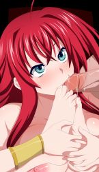 Rule 34 | absurdres, barefoot, belly dancer, bracelet, breasts, edjim, feet, feet together, fellatio, flowjob, footjob, high school dxd, highres, holding feet, jewelry, long hair, nipples, oral, red hair, rias gremory, saliva, toejob, toes