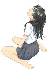 Rule 34 | 1girl, asuka gin, barefoot, black hair, blue eyes, feet, highres, long hair, looking at viewer, school uniform, serafuku, smile, soles, toes