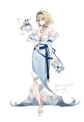 Rule 34 | 2girls, absurdres, alice margatroid, alternate costume, bare shoulders, blonde hair, blue dress, blue eyes, book, breasts, cleavage, dated, dress, earrings, fairy wings, full body, fur collar, grimoire of alice, highres, holding, holding book, jewelry, looking at viewer, medium breasts, meng ziya, multiple girls, necklace, shanghai doll, shoes, short hair, simple background, standing, touhou, white background, white footwear, wings