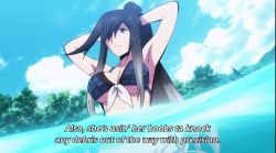 Rule 34 | 10s, 1girl, animated, animated gif, bikini, black hair, bouncing breasts, breasts, cleavage, front-tie bikini top, front-tie top, keijo!!!!!!!!, kyoko shirayuki, large breasts, lowres, multicolored hair, multicolored hair, ponytail, subtitled, swimsuit, two-tone hair, water