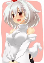 Rule 34 | 1girl, animal ears, blush, detached sleeves, female focus, hat, highres, inubashiri momiji, open mouth, red eyes, short hair, solo, sorato jun, tail, tokin hat, touhou, white hair, wide sleeves, wolf ears, wolf tail