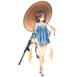 Rule 34 | 1girl, artist request, braid, carrying over shoulder, full body, girls&#039; frontline, gun, holding, holding gun, holding weapon, integral suppressor, integrally-suppressed firearm, lolita fashion, long hair, long sleeves, looking at viewer, official alternate costume, oil-paper umbrella, pouch, purple eyes, qi lolita, sleeveless, smile, solo, submachine gun, suppressor, thighhighs, transparent background, type 64 (girls&#039; frontline), type 64 (water gown) (girls&#039; frontline), type 64 smg, umbrella, very long hair, weapon