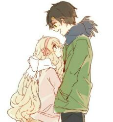 Rule 34 | 1boy, 1girl, alternate costume, bad id, bad pixiv id, black hair, blonde hair, blue scarf, bow, closed mouth, couple, fringe trim, from side, green jacket, hair between eyes, hair bow, hair ornament, hairband, hairclip, hand in pocket, height difference, jacket, kagerou project, kozakura marry, leaning on person, long sleeves, looking at another, looking down, looking to the side, looking up, mekakucity actors, open mouth, pink bow, pink eyes, pink hairband, pink jacket, scarf, seto kousuke, short hair, simple background, sketch, smile, ujikawa (nabari), upper body, wavy hair, white background, winter clothes, yellow eyes