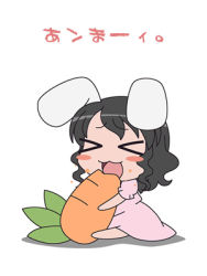 Rule 34 | &gt; &lt;, 1girl, animal ears, carrot, chibi, closed eyes, female focus, full body, inaba tewi, lowres, rabbit ears, simple background, sitting, solo, touhou, white background