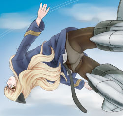 Rule 34 | 00s, 1girl, animal ears, ass, bad id, bad pixiv id, blonde hair, brown eyes, glasses, long hair, panties, panties under pantyhose, pantyhose, perrine h. clostermann, scharfschutze, sky, solo, strike witches, striker unit, tail, underwear, uniform, world witches series, yellow eyes