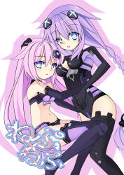 Rule 34 | 10s, 2girls, :o, absurdres, armpits, black footwear, black gloves, black legwear, blue eyes, blush, boots, braid, breasts, choujigen game neptune mk2, cleavage, cleavage cutout, clothing cutout, crop top, elbow gloves, female focus, from side, gloves, hair ornament, hand on another&#039;s head, highres, hug, leotard, long hair, magical girl, meimu (infinity), multiple girls, navel, nepgear, neptune (neptunia), neptune (series), open mouth, pink hair, power symbol, power symbol-shaped pupils, purple hair, purple heart (neptunia), purple sister, shadow, siblings, sidelocks, sisters, sitting, small breasts, standing, symbol-shaped pupils, thigh boots, thighhighs, turtleneck, twin braids, twintails, uneven eyes, very long hair, white background, yuri