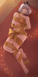 Rule 34 | 1girl, arms behind back, bound, heroes of the storm, highres, kalruna, orphea (heroes of the storm), red eyes, ribbon, ribbon bondage, white hair