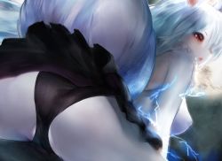 Rule 34 | 1girl, ass, black panties, carrot (one piece), furry, one piece, panties, red eyes, skirt, sulong form, tail, underwear, white hair